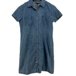 Vintage L.L.Bean Women's Denim Shirtdress Short Sleeve Snap Button Front 10 Reg